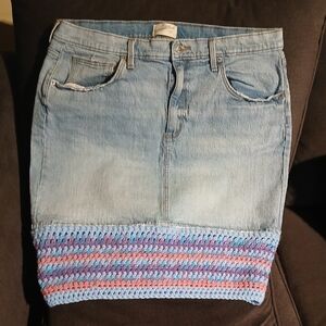 Universal Thread Light Blue Denim Skirt with Crocheted Hem (030926A)